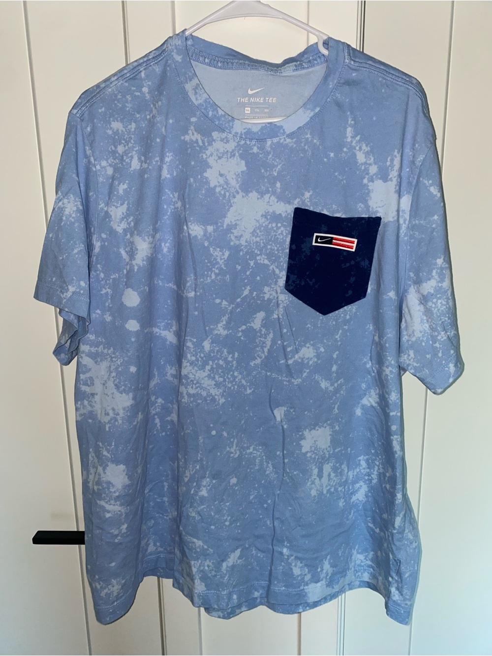 Nike Men's Light Blue Tie-Dye Tee with Navy Pocket